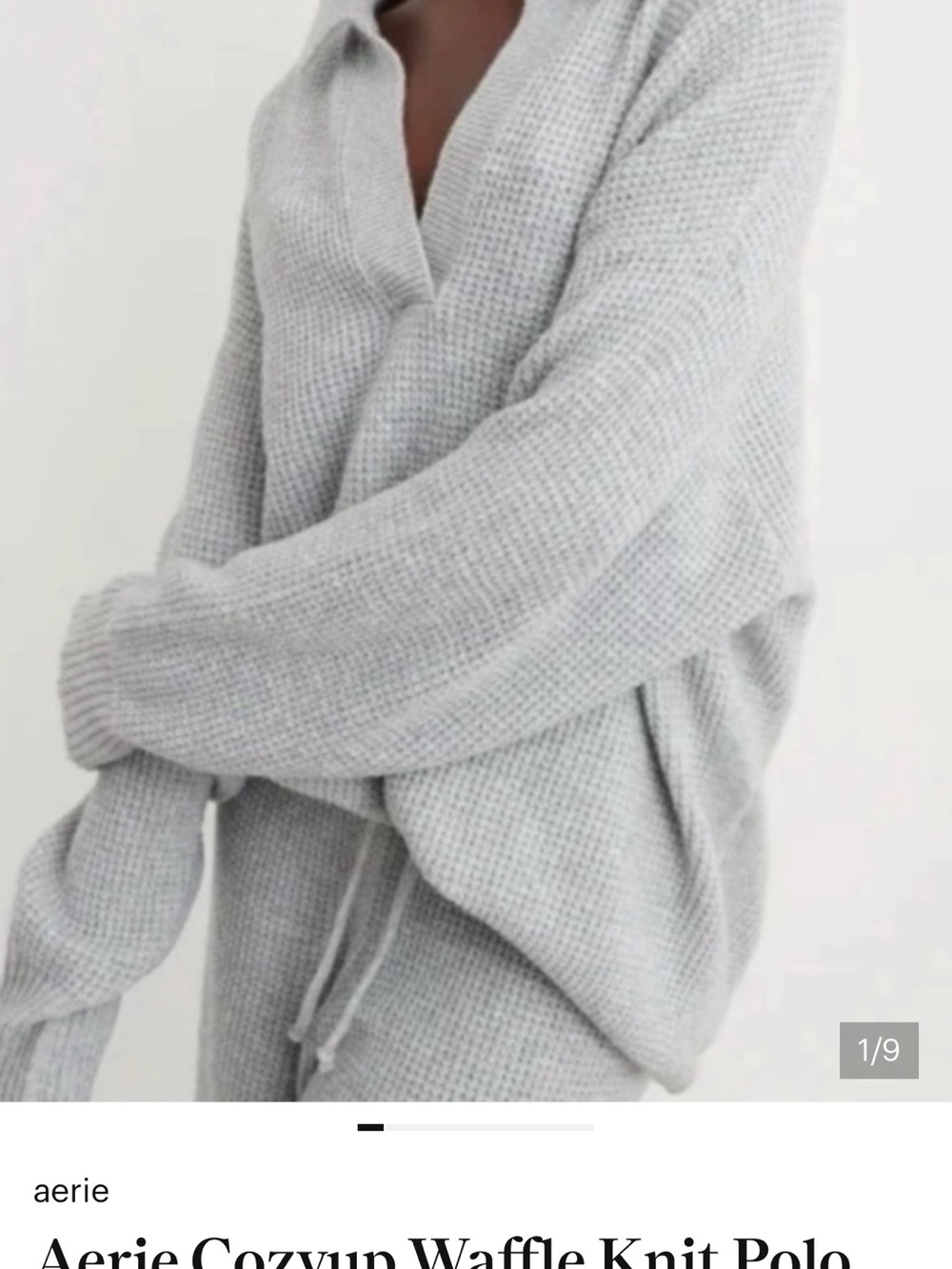 aerie Light Gray Waffle-Knit Polo Sweater